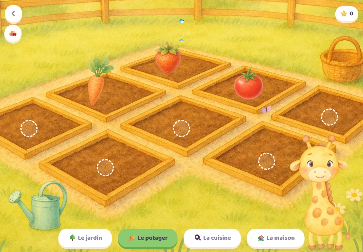 Le jardin de Girafoufou et son potager, une vraie image du jeu